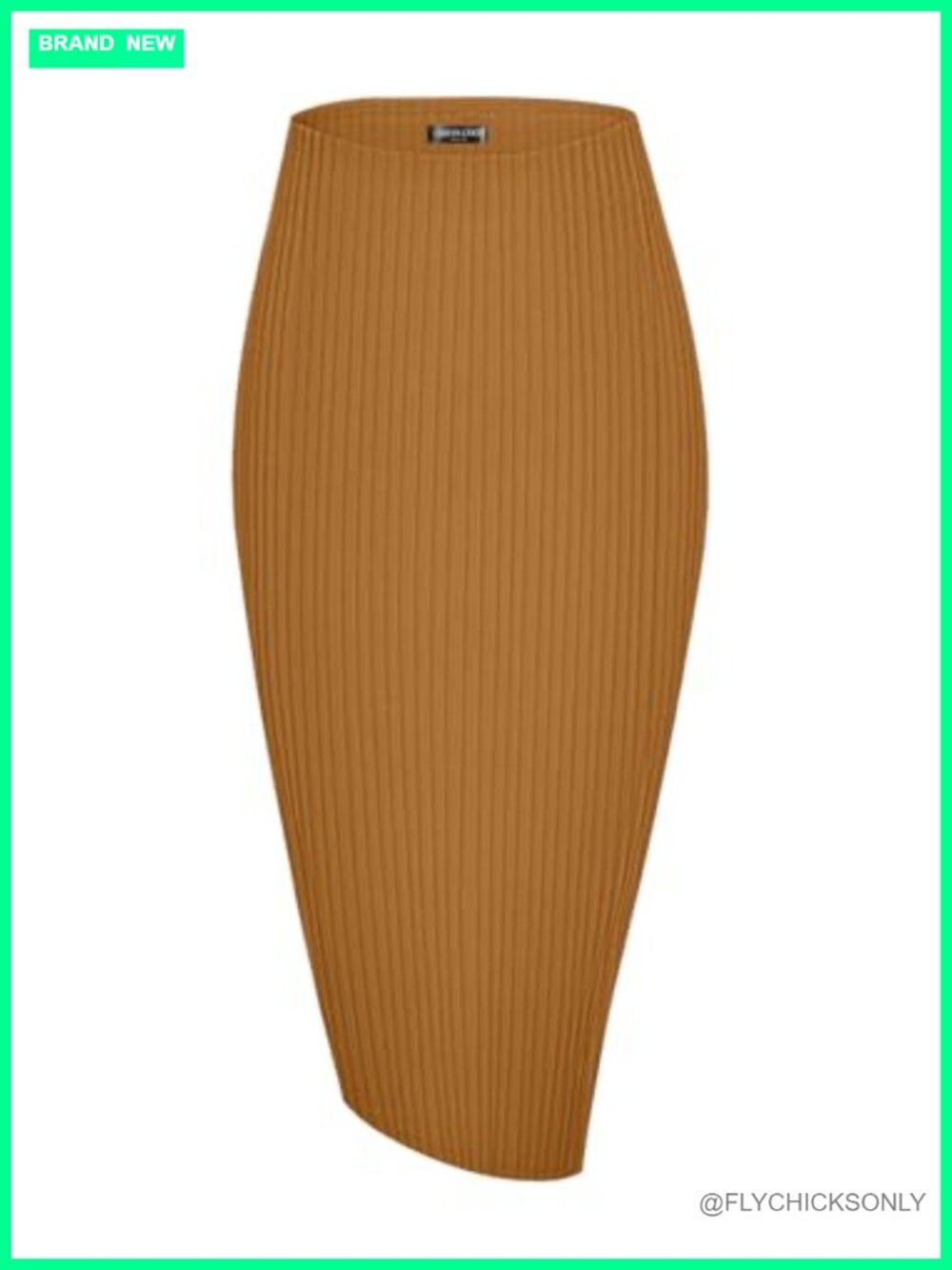 Women High Waist Ribbed Knit Pencil Skirt Midi Side Slit